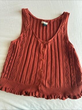 American Rag Burnt Orange Crochet-Detail Button Tank